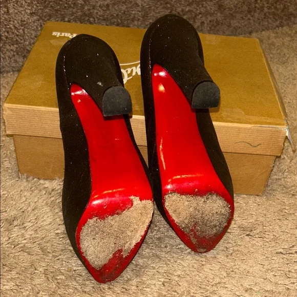 Christian Louboutin Glittery Brown Peep-Toe Heels - Picture 5 of 7